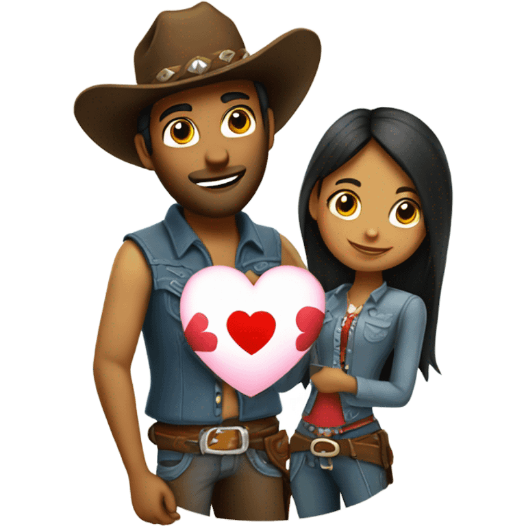 Cowboy holding heart with desi girl full body emoji