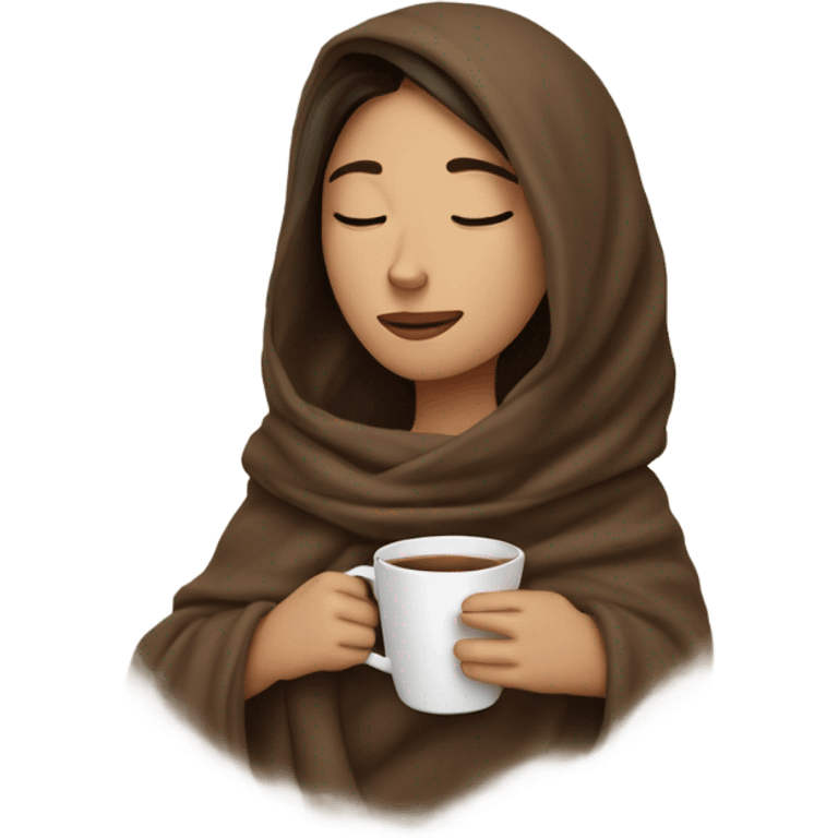 girl brunette inside a blanket sipping coffee eyes closed emoji