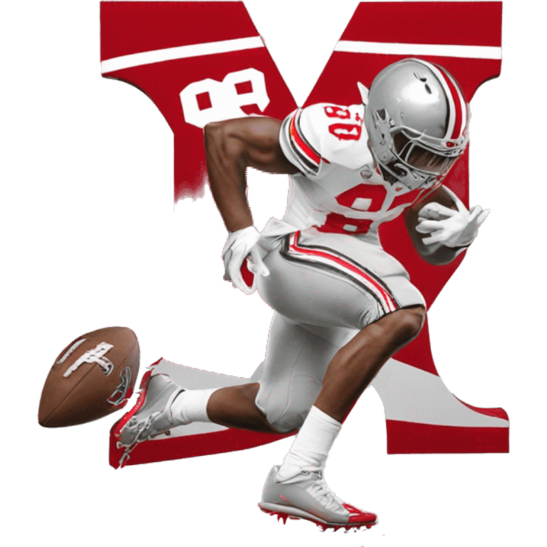 Ohio state football player stepping on the letter M emoji