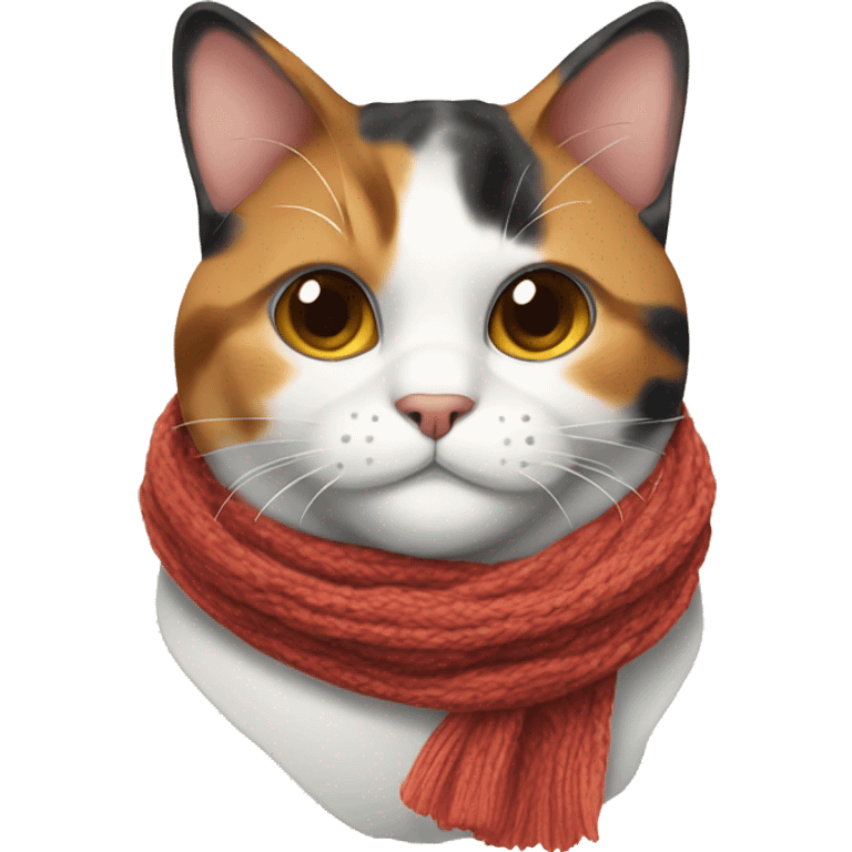 Fat Calico cat wearing a knit scarf emoji