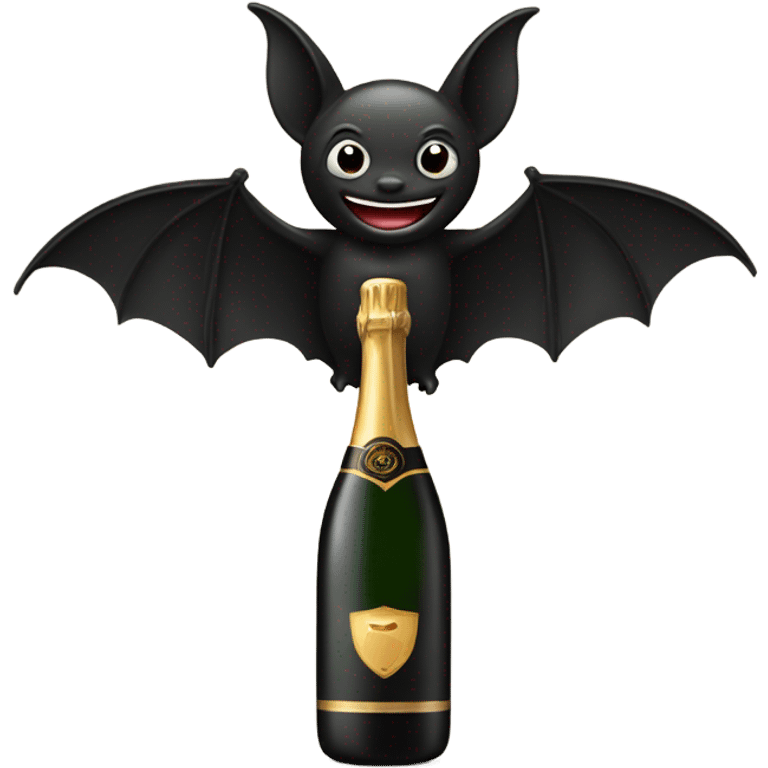 Black bat opening black bottle of champagne emoji