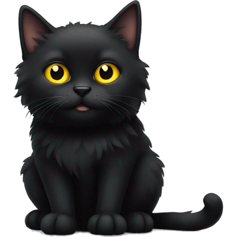 fluffy black cat with big yellow eyes  emoji