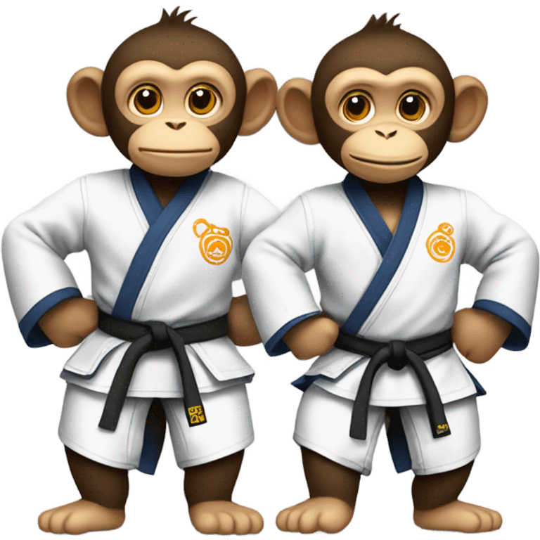 Two monkey wearing jiujitsu clothing with back mount on another cute monkey also dressed in jiujitsu clothing emoji