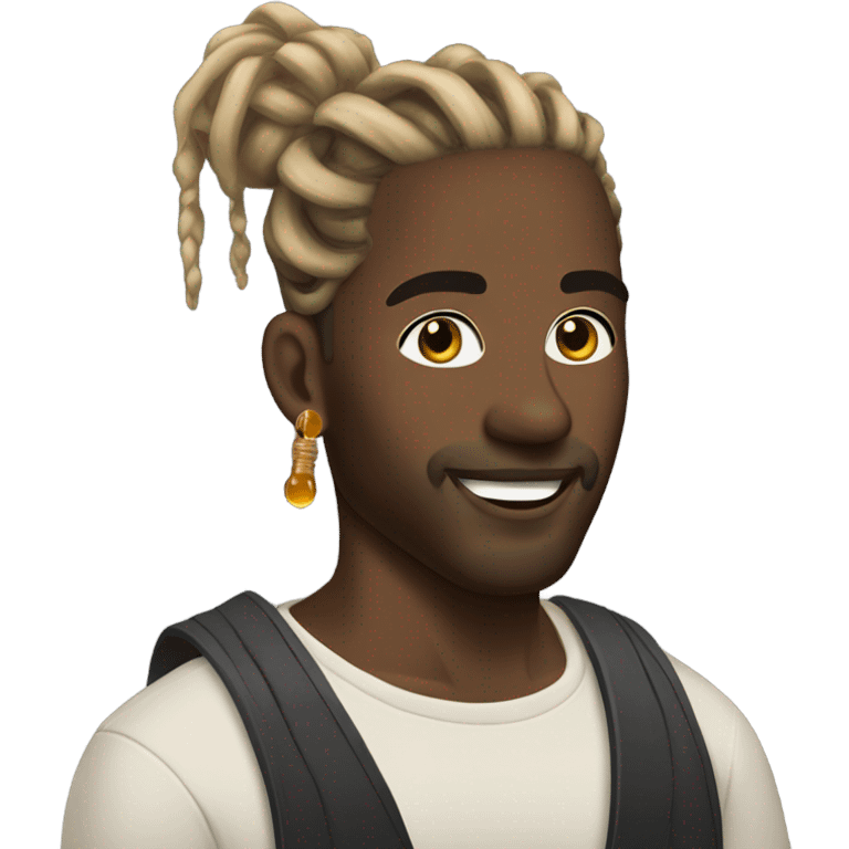 Pretty darkskin man with highlight honey blond dreads in a high man bun with earrings emoji