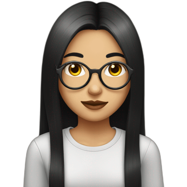 Girl with metal spectacles, black long straight hair, ear piercings emoji