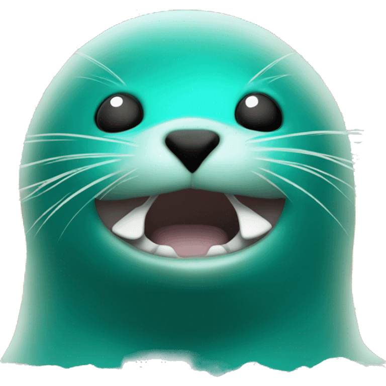 teal-coloured seal in front of boom explosion emoji