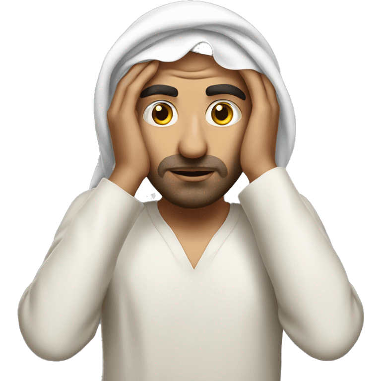 Arab holding his head with his hands photorealistic serious emoji