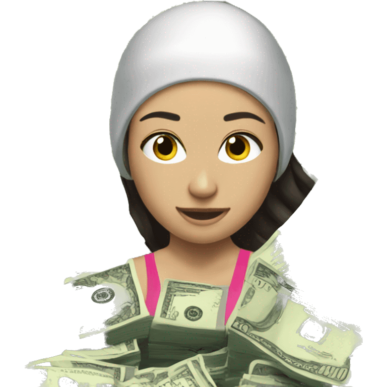 brunette female swimmer, but she's swimming in money emoji