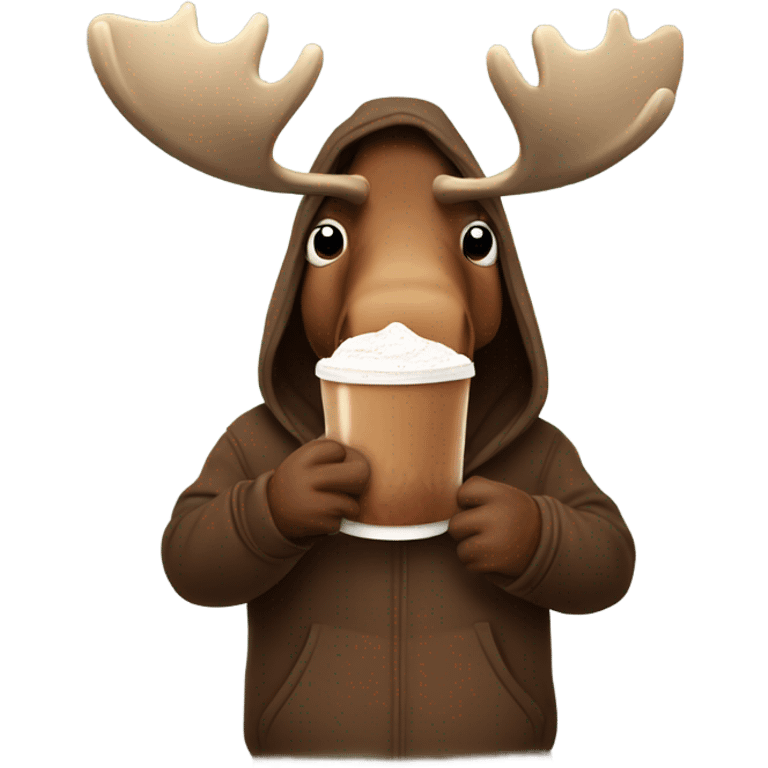 Moose wearing a hoodie with hot chocolate  emoji