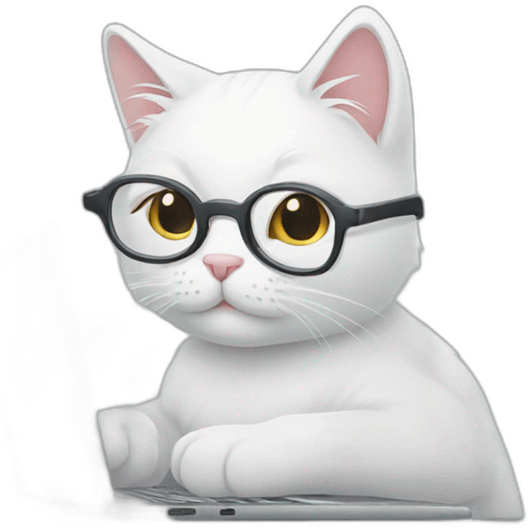 white-cat-with-glasses-reading-from-laptop emoji