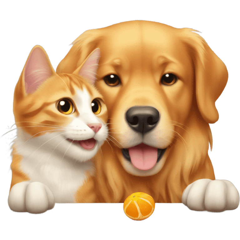 Orange cat playing with golden retriever  emoji