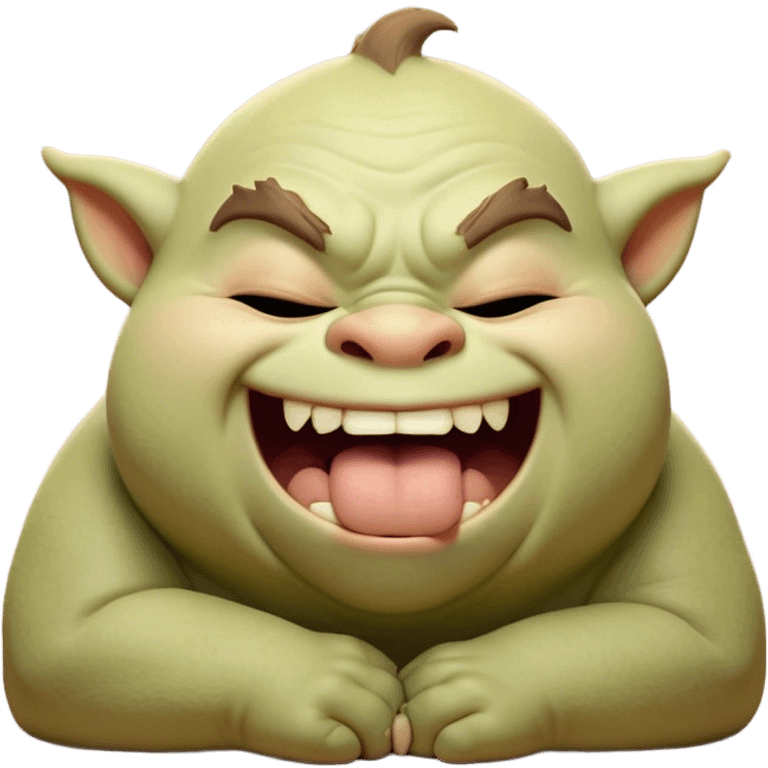 Cinematic Cute Yawning Ogre Portrait Emoji, with a surprisingly cuddly, rotund figure in soft earthy greens and browns, head tilted back in a big, gentle yawn exposing a set of comically oversized teeth, simplified yet irresistibly adorable, highly detailed with a soft glowing outline that captures the sleepy charm of a friendly ogre after a long day of gentle mischief! emoji