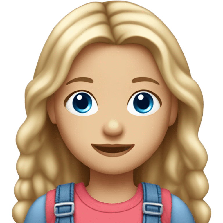 Little white girl with long dark blonde hair, blue eyes and small butterfly earrings and dungarees emoji