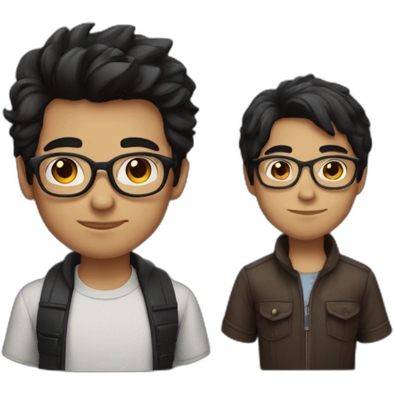 1 boy with glasses and black hair and 1 boy with brown hair  emoji