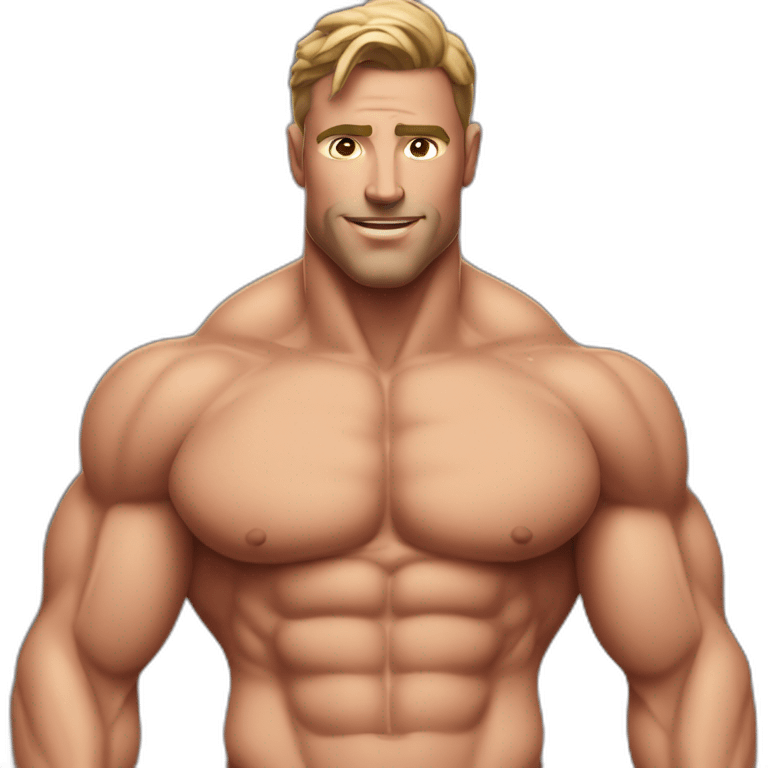 Shredded muscular manly man in swimsuit with 12 pack abs emoji