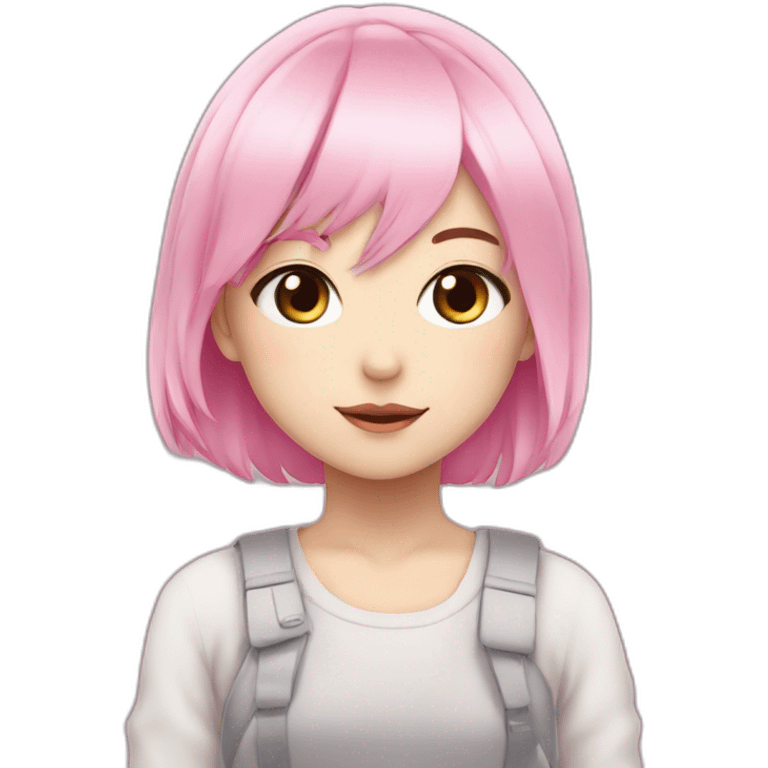 Anime girl character with white skin, pink hair and pink eyes emoji