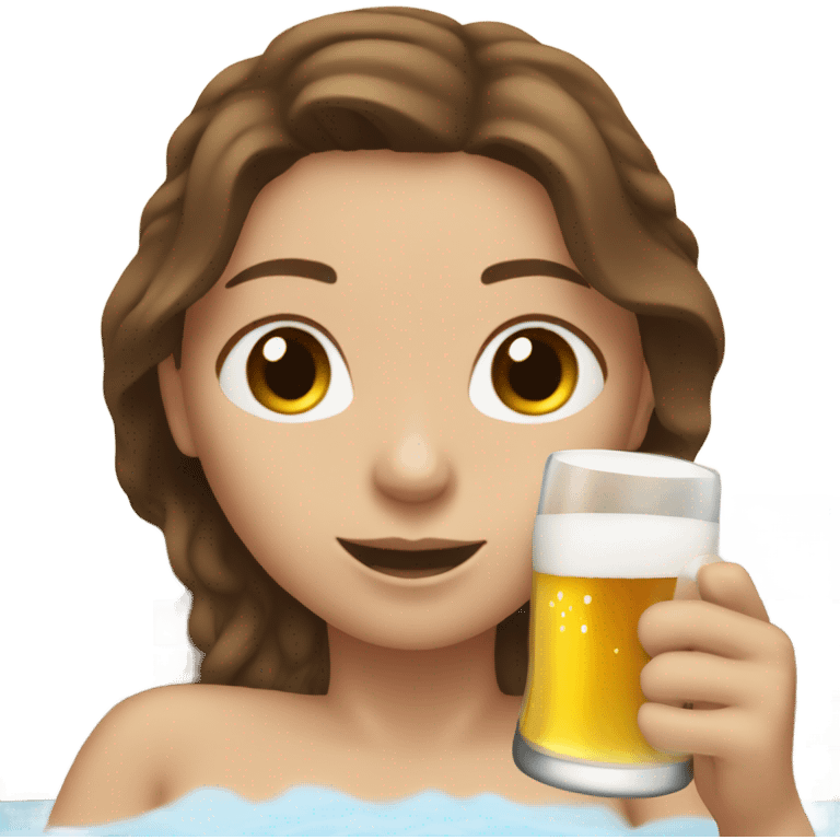 White Woman brown hair in hot tub with beer emoji