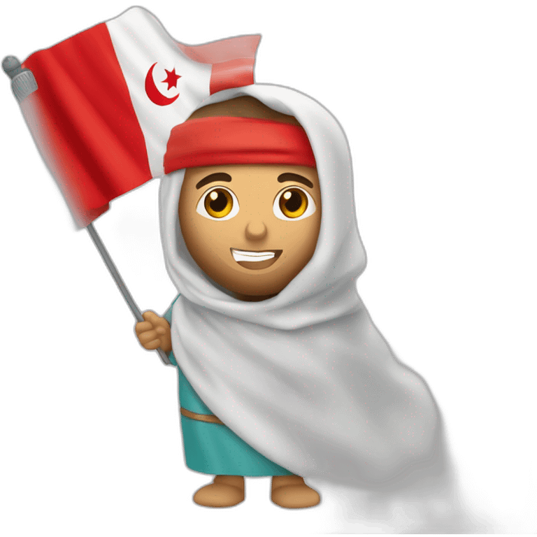 Un marocain avec dans sa main avec un drapeau marocain et un tunisien avec un drapeau tunisien qui se serrent la main emoji