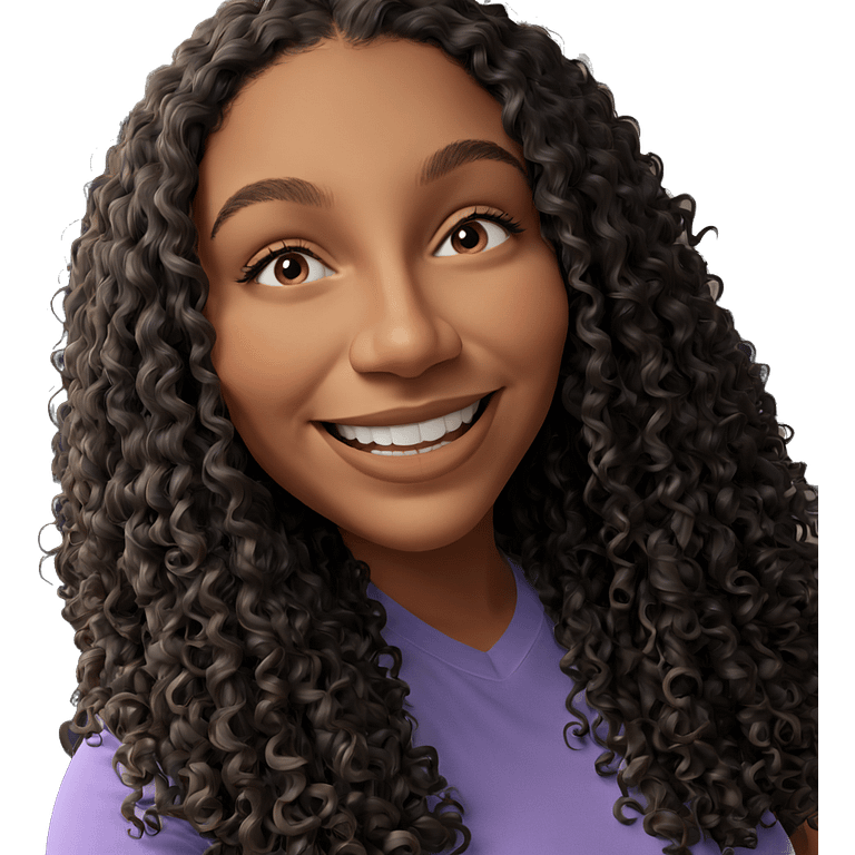 smiling girl with curly hair emoji