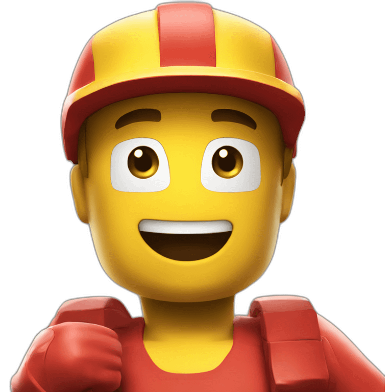 yellow roblox character with red shirt and red visor giving thumbs up emoji