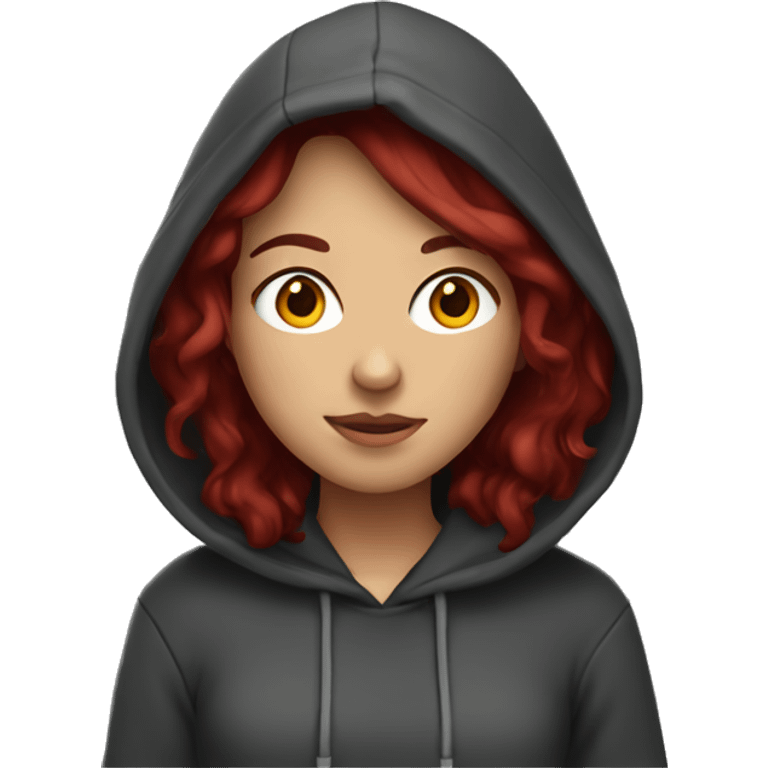 A girl with dark red hair with a hoodie emoji