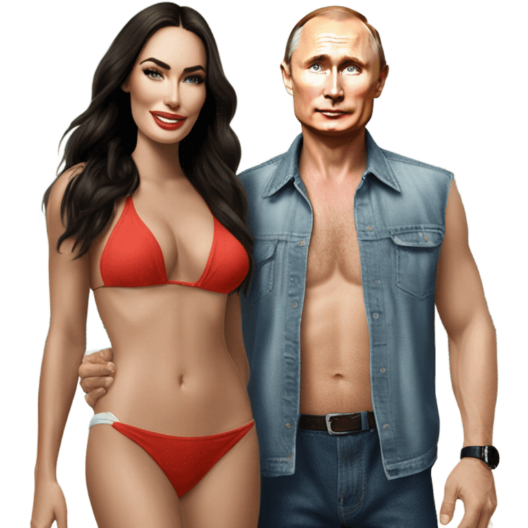 Photo realistic, Vladimir Putin and Megan Fox at the beach emoji