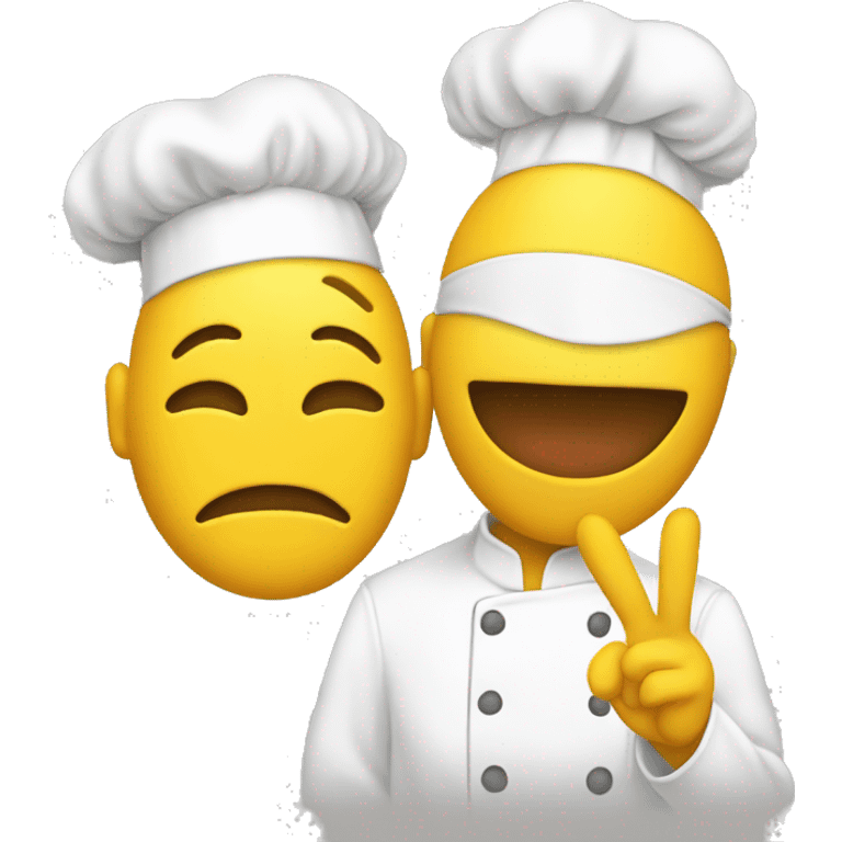 Yellow face emoji with kiss and chef hands￼ emoji