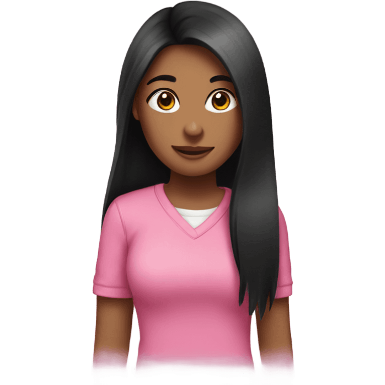 Girl with long black hair and is wearing a pink shirt emoji