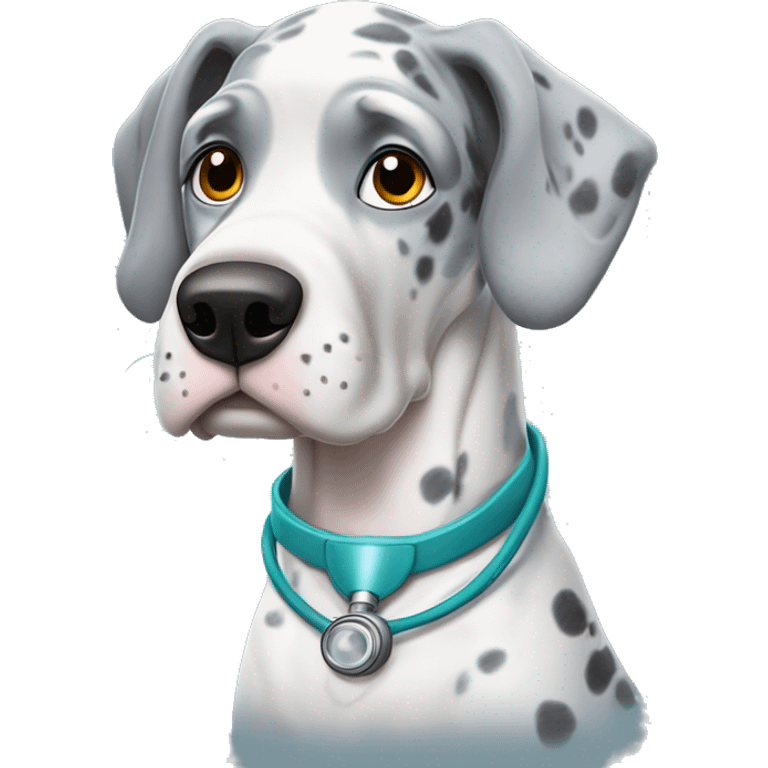 Blue Merle Great Dane wearing a doctor costume  emoji