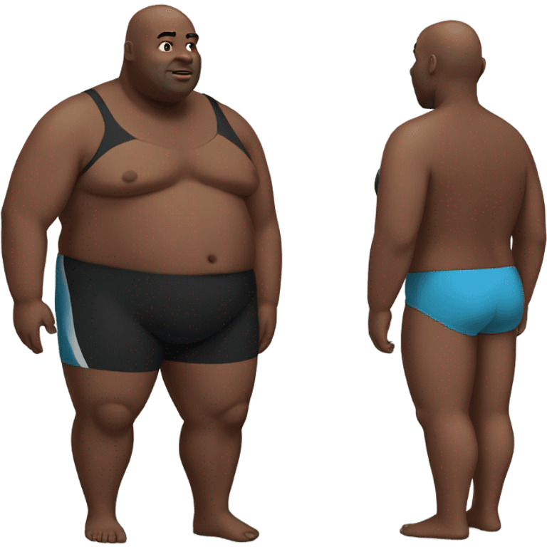 Fat black man with bald head in swimsuit  emoji