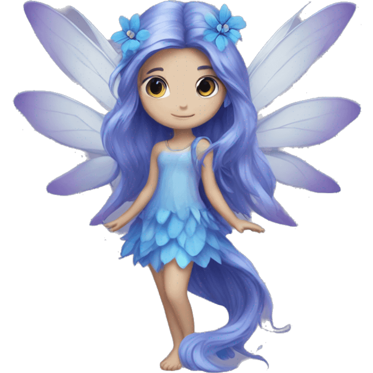 Beautiful, blue flower, fairy, blue, silver, purple, long hair, big wings emoji