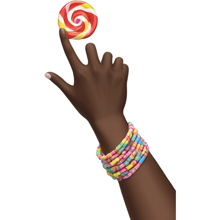 hand up with a candy bracelet on emoji