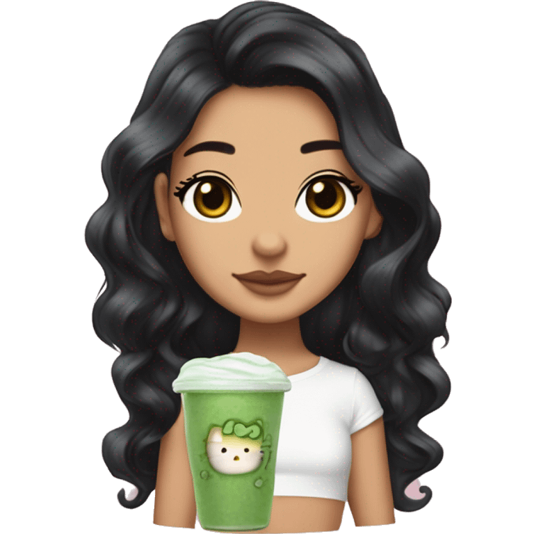 5’2 Latina lightskin that loves hello kitty and iced matcha latte with strawberry cold foam, she has black hair and brown eyes and is hella small emoji