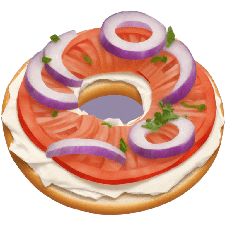 everything bagel with cream cheese lox , onion, and tomato  emoji