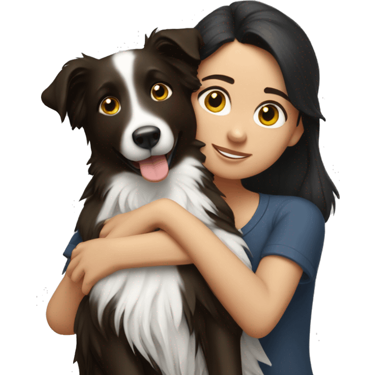 brunette hugging border collie emoji