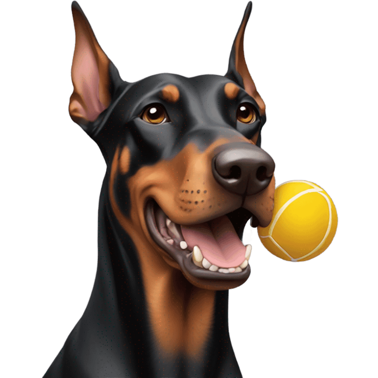 Doberman with a ball in mouth  emoji