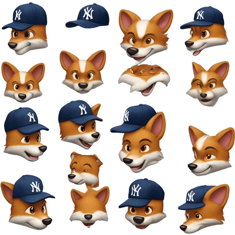 Jeune Furry renard / mignon / allongé sur le dos les quatre pattes en l’aire / musclé / casquette yankees  emoji