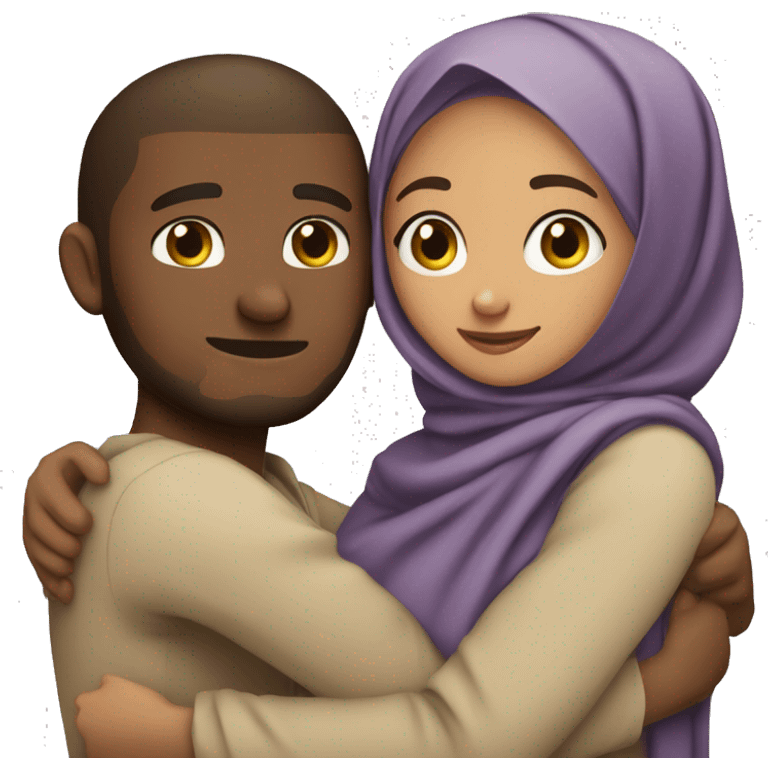 A brown skinned hijabi hugging a guy  emoji