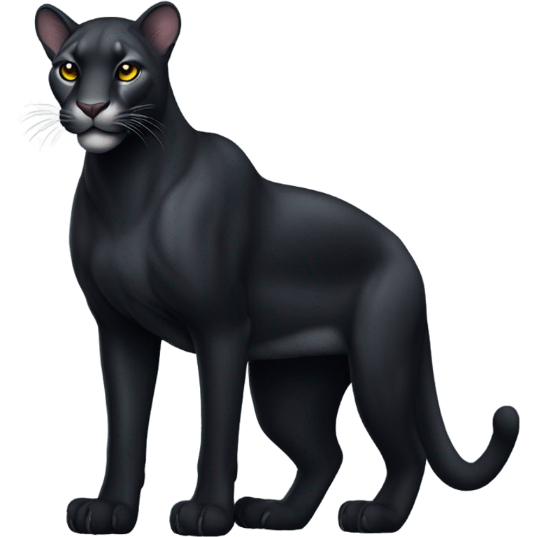 “A sleek black puma in a majestic pose, with glowing eyes and a slight shimmer on its fur. Stylized and elegant, minimalistic design, perfect for a luxury brand emoji emoji