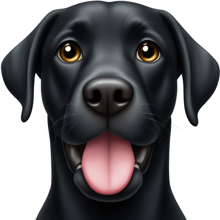 Black Labrador with one white paw but full black and he’s sticking his tongue out emoji