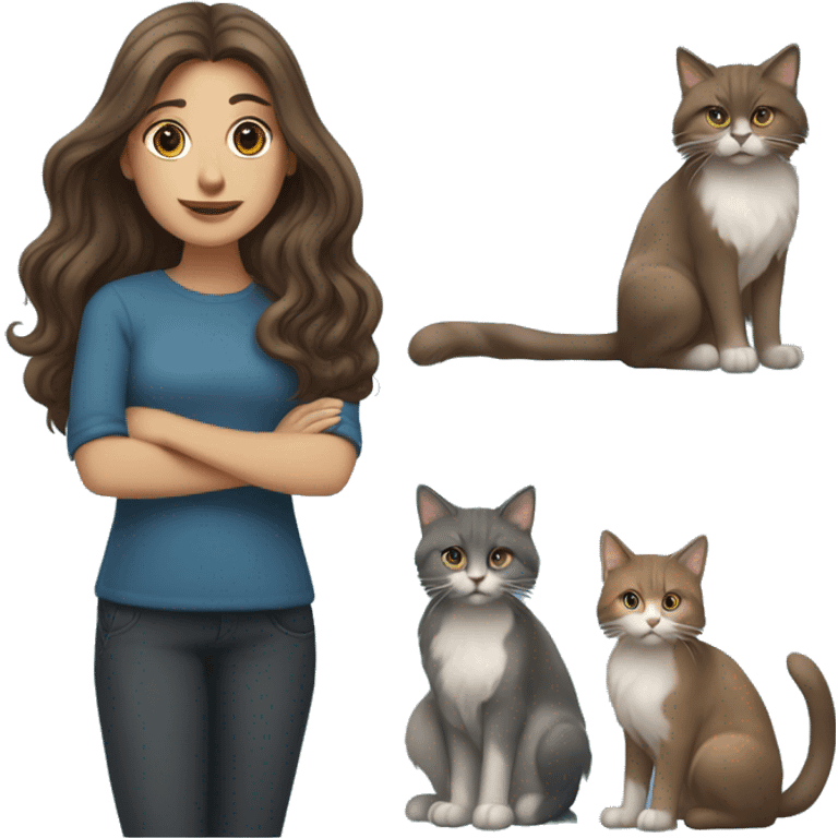 a long-haired brown haired mulher with a pack of older blue and long-haired cats emoji