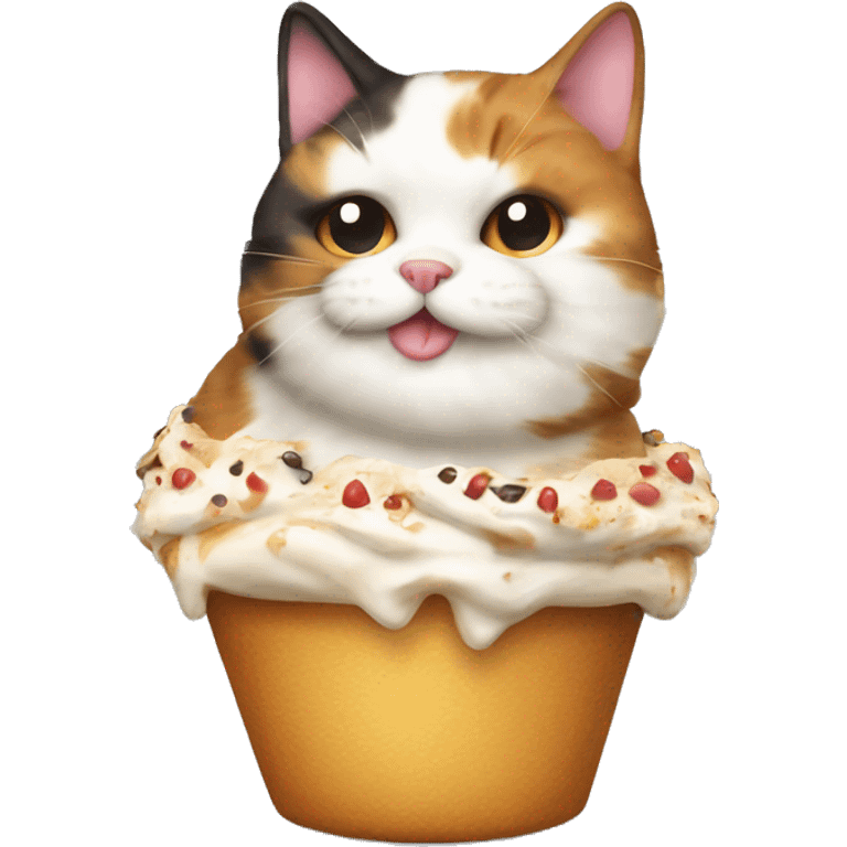 Realistic Fat calico cat with sundae emoji