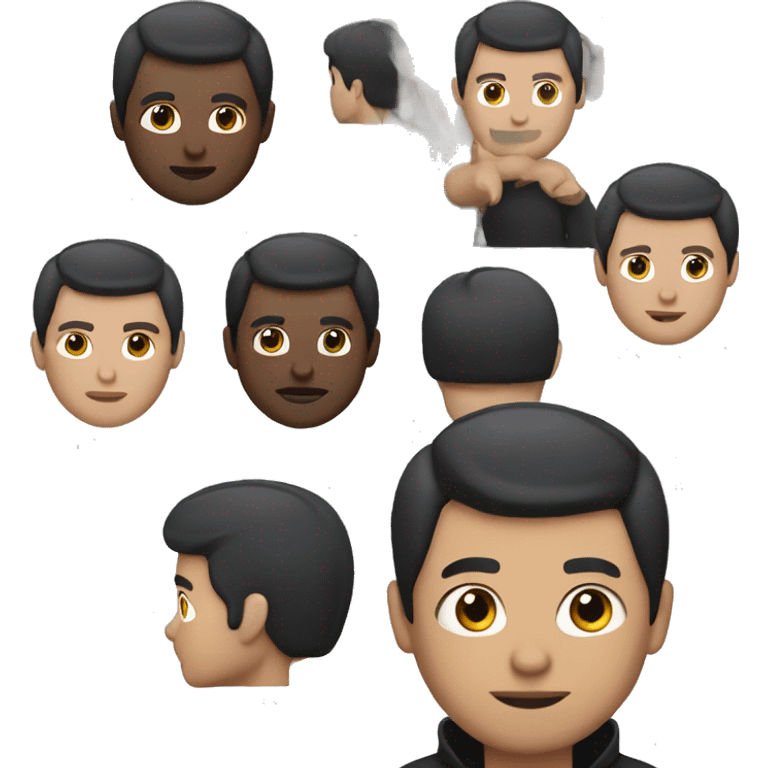 memoji of a man working , apple-style,modern,fair skin,black hair,black sweater emoji