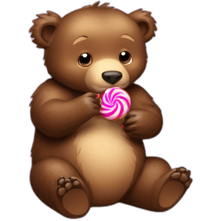 Baby grizzly bear eating candy emoji