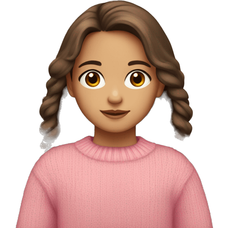 little girl, hispanic, long brown hair, brown eyes, pink sweater, winter emoji