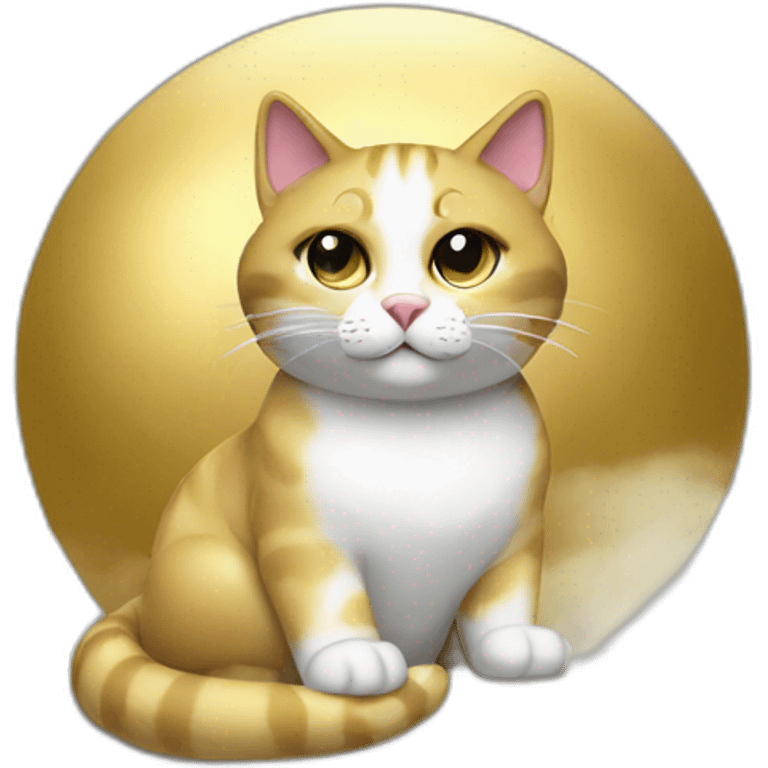 cat secretary sitting on top of the gold cloud emoji