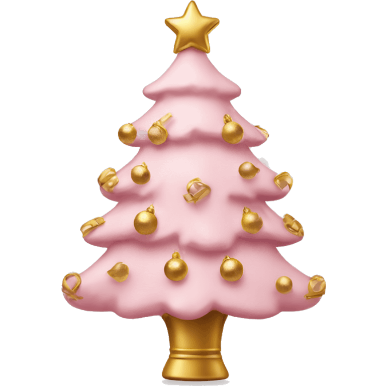 A light pink chrismas tree with gold ornaments  emoji