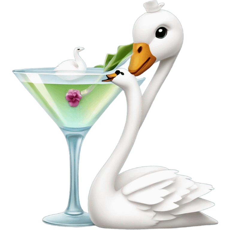 A martini with a swan wearing a bow emoji