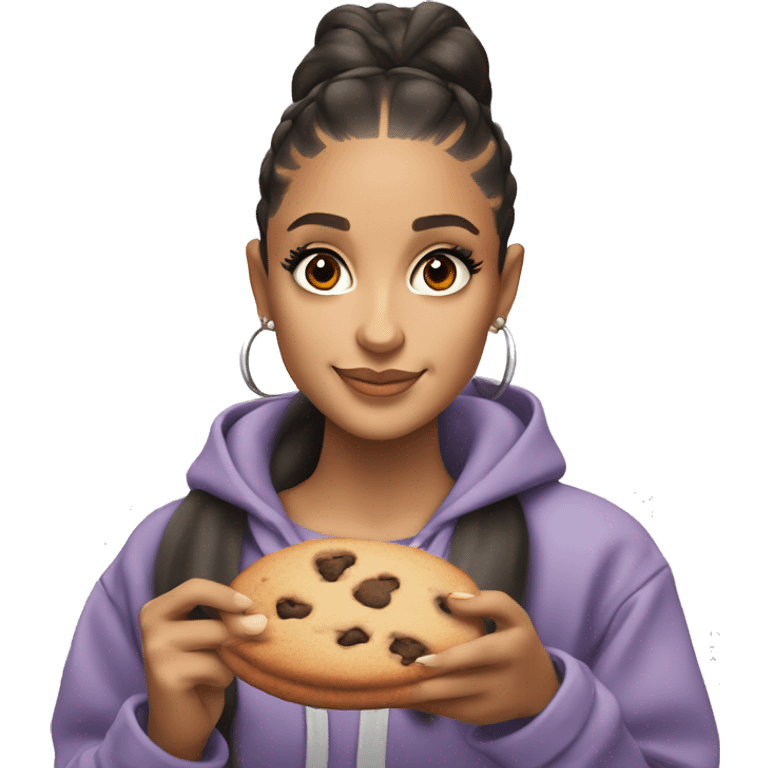 ariana grande holding a cookie in one hand, and a glass of orange juice in the other hand emoji