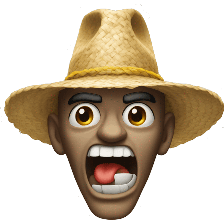 Angry person With smoke coming out of teir head, wearing straw hat, yellow skin emoji